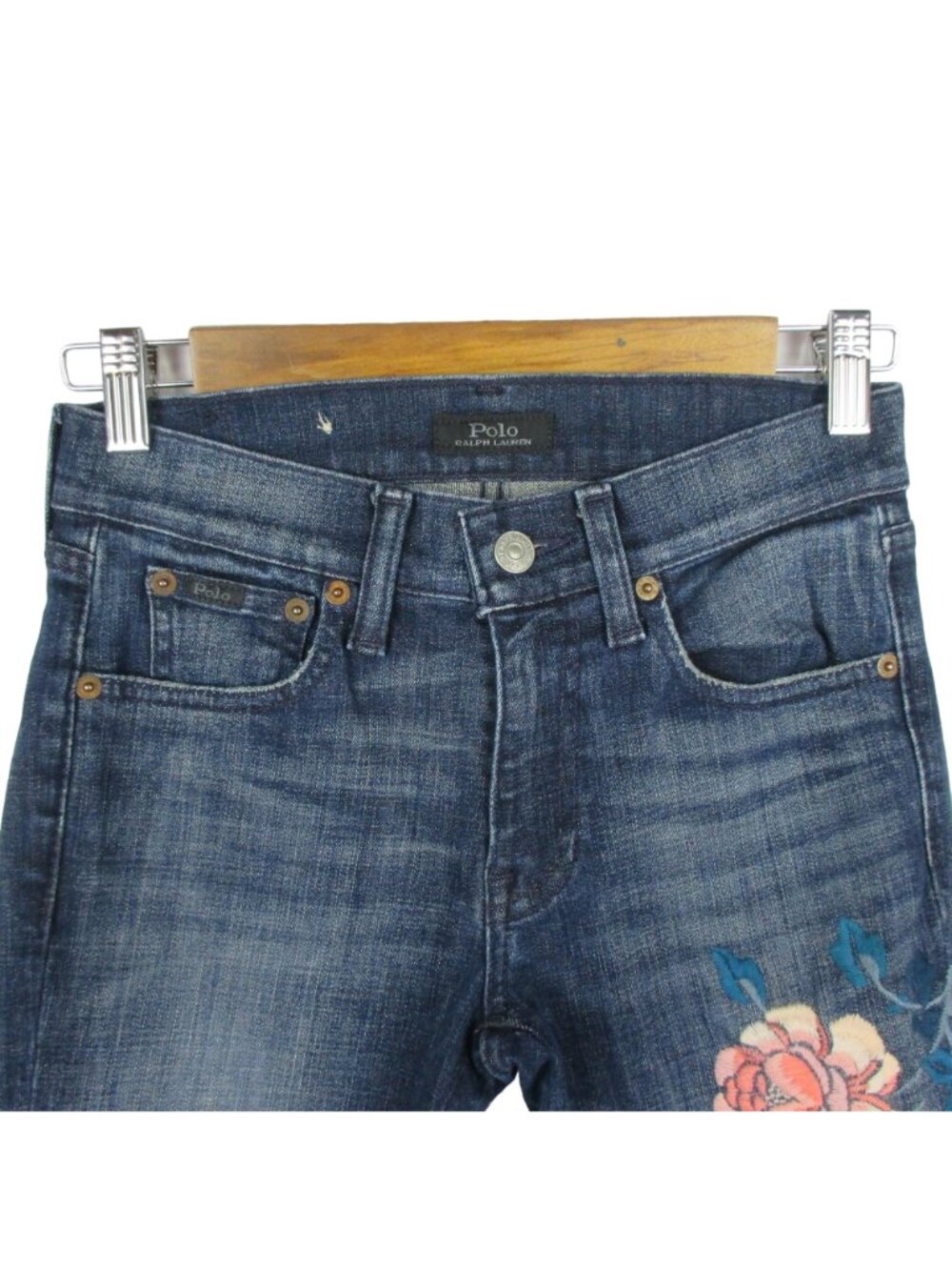 Polo Ralph Lauren Embroidered Women's Tompkins Skinny Floral Jeans US 25 NEW - Picture 9 of 10
